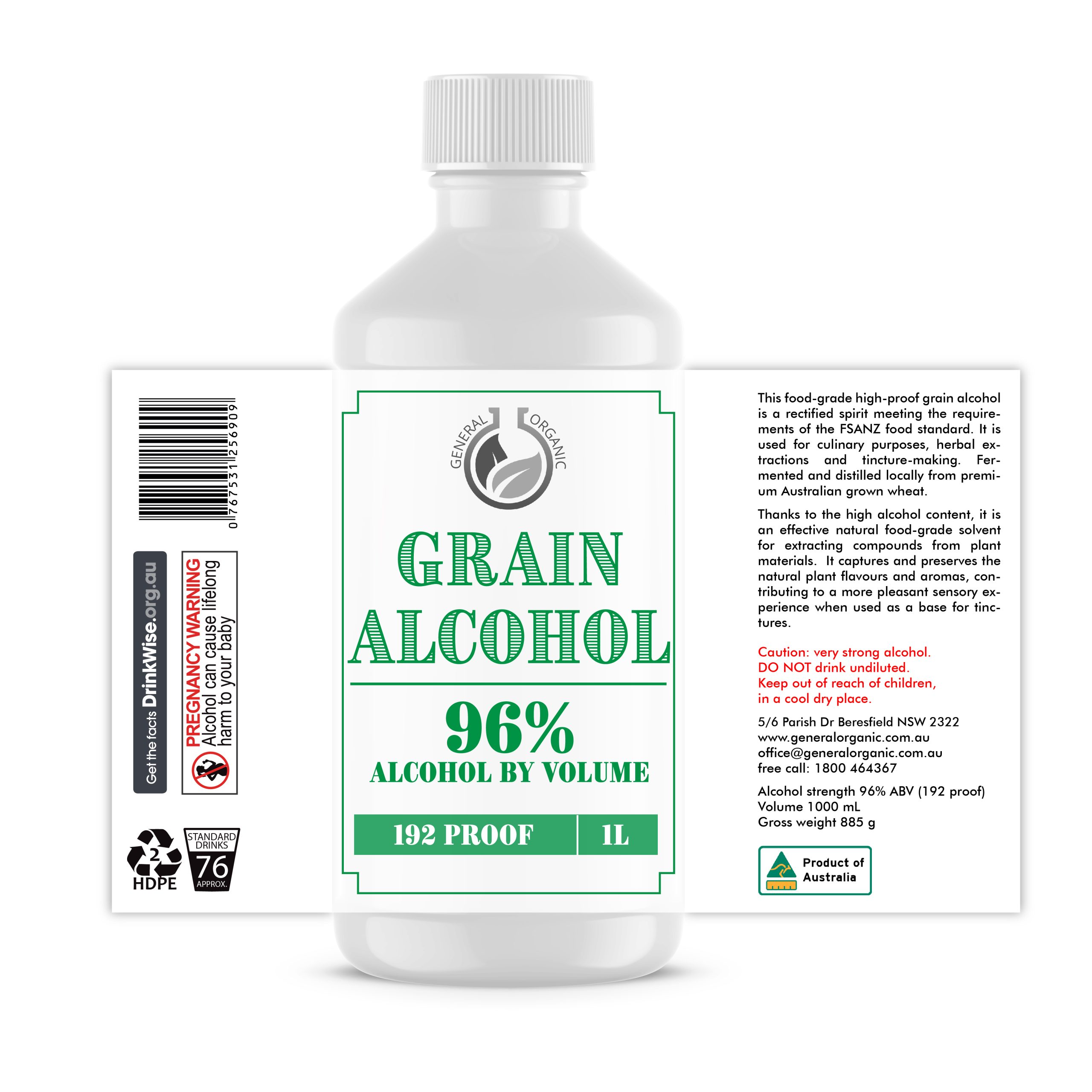 Grain Alcohol 96% ABV 192 proof food grade